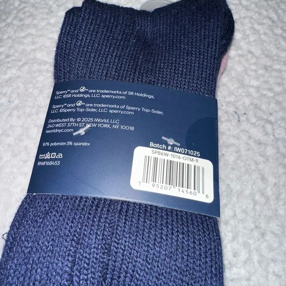 Sperry Women’s Cushion Crew Socks Pack of 3 Cable Knit Tan Navy Blue Pink NWT
